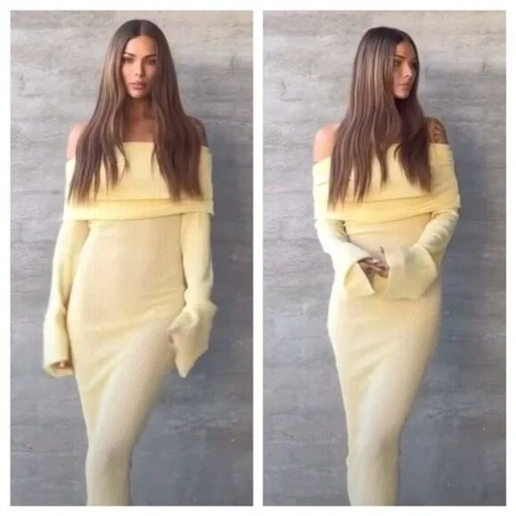 NWT SER.O.YA Maxi Dress Butter Yellow Knit Galleria Off Shoulder size M - Picture 10 of 10